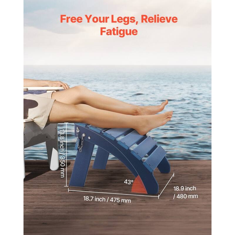 Blue HDPE Foldable Adirondack Ottoman Foot Stool with Slatted Surface Ideal for Outdoor Use - 18.7 x 18.9 x 13.8 in