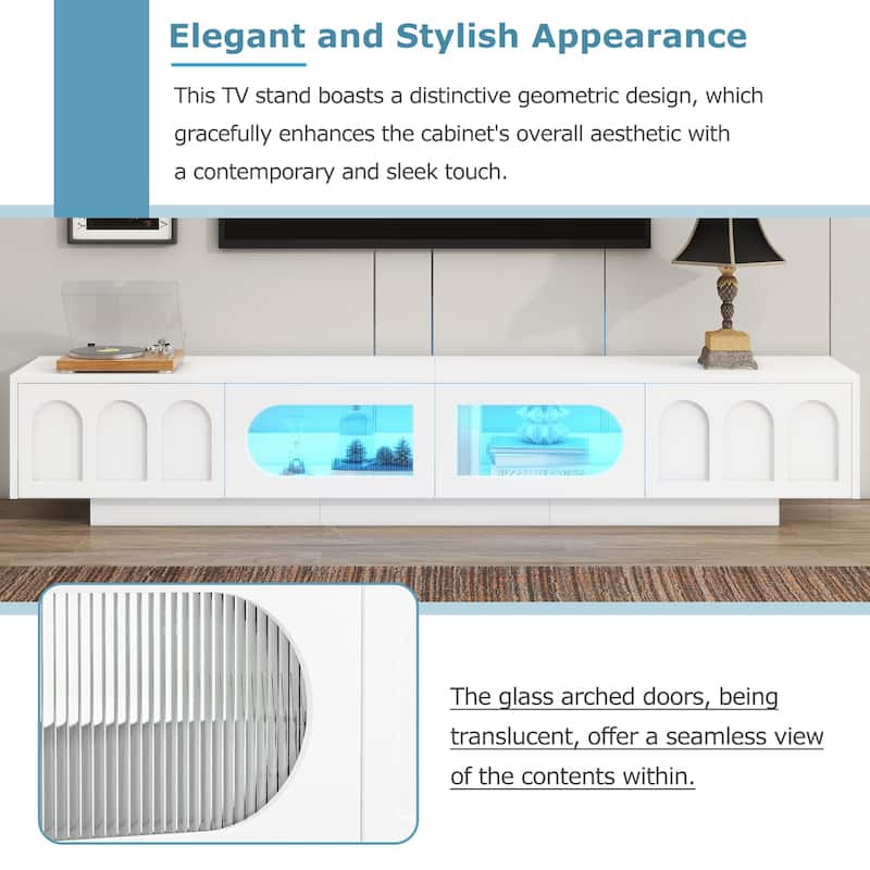 Stylish 95" TV Stand with Fluted Glass & App-Controlled LED Lights
