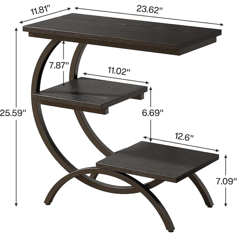 C-Shaped End Table, 3-Tier Small Side Table