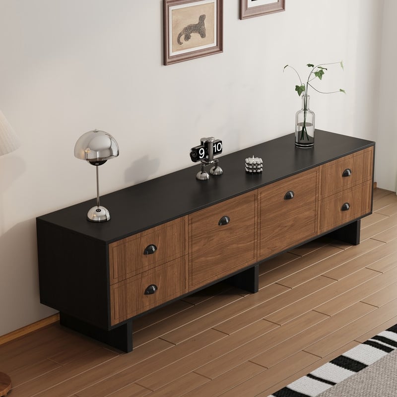 71" Modern Two-Tone Black & Brown TV Stand Media Console for Living Room