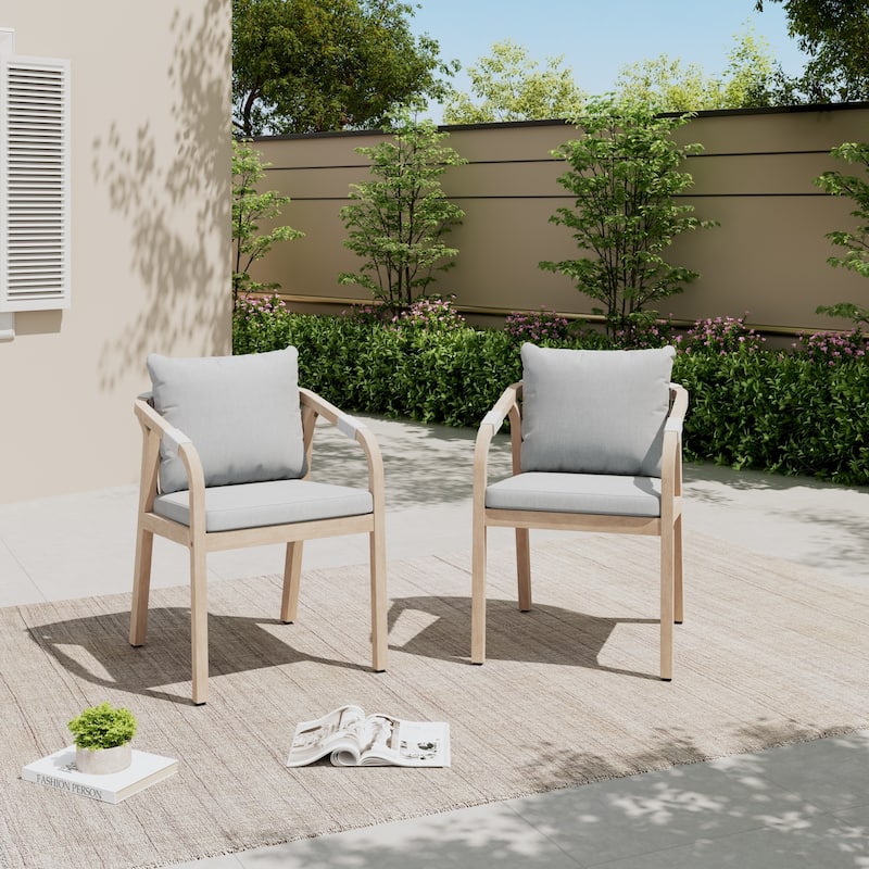 Acacia Wood Outdoor Dining Chairs with Rope Back, Set of 2 - Grey