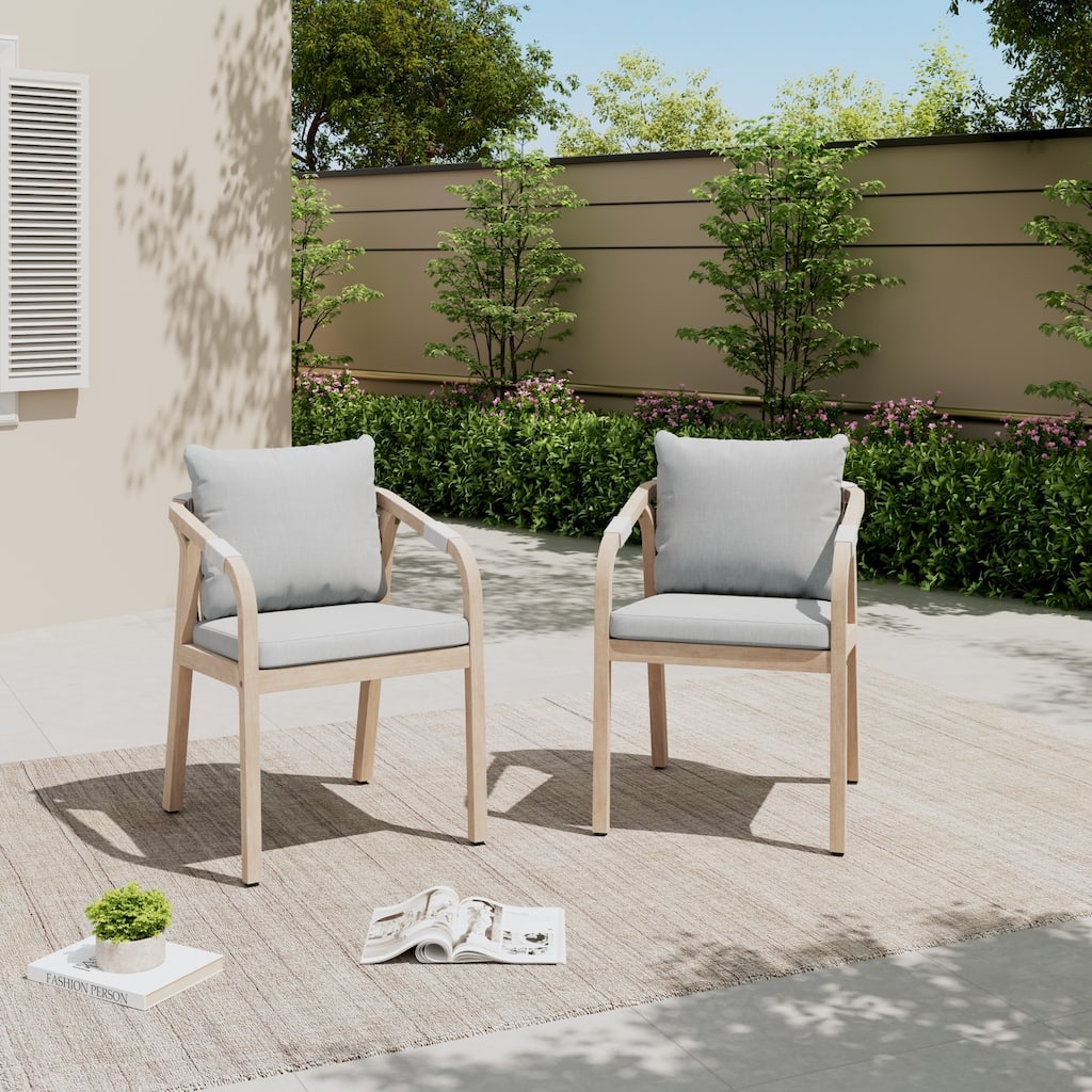 Acacia Wood Outdoor Dining Chairs with Rope Back, Set of 2