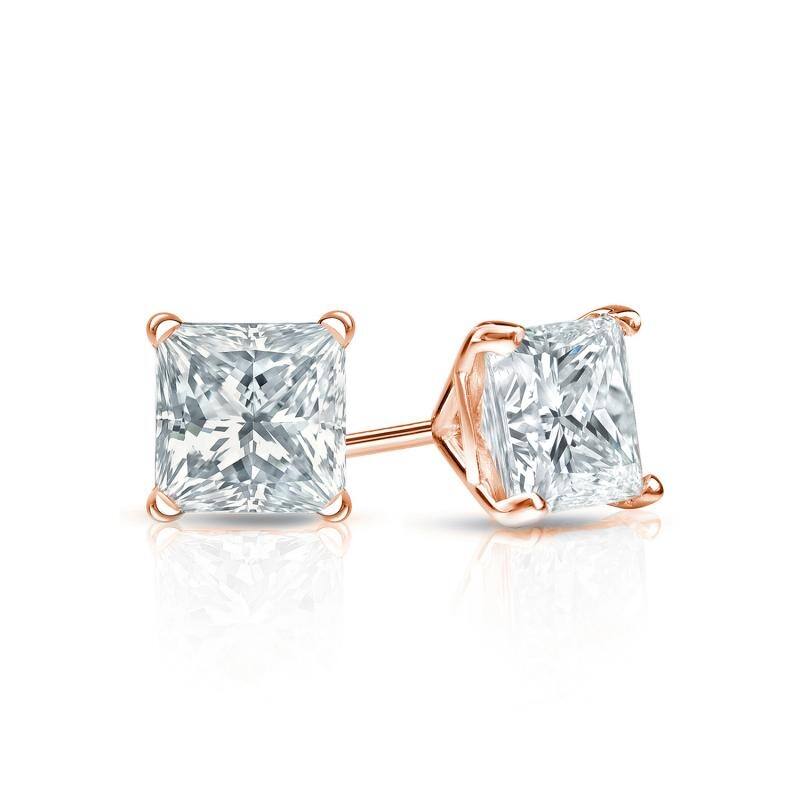 Auriya 14-karat Gold Lab Grown 0.62 carat TDW Princess Diamond Stud Earrings 4-Prong Martini Push-back
