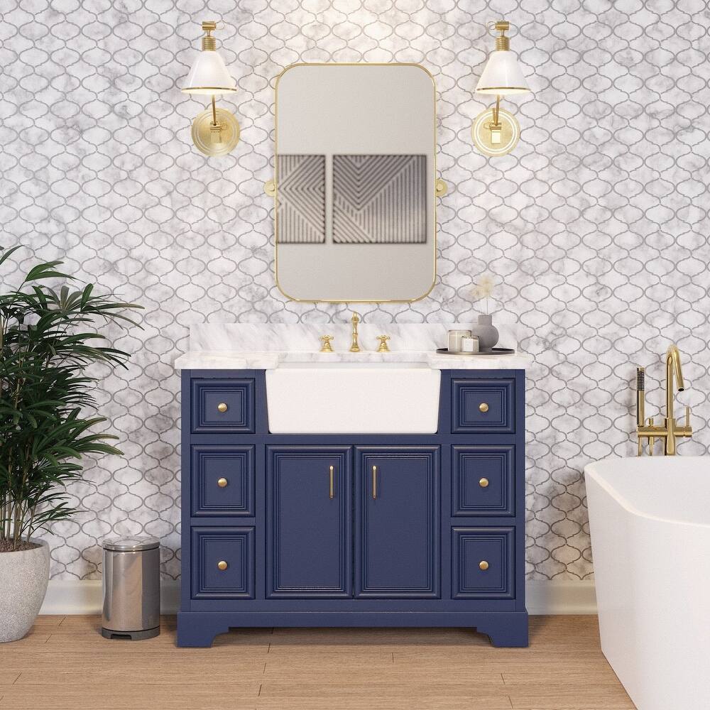 KitchenBathCollection Zelda 42" Farmhouse Bathroom Vanity with Carrara Marble Top