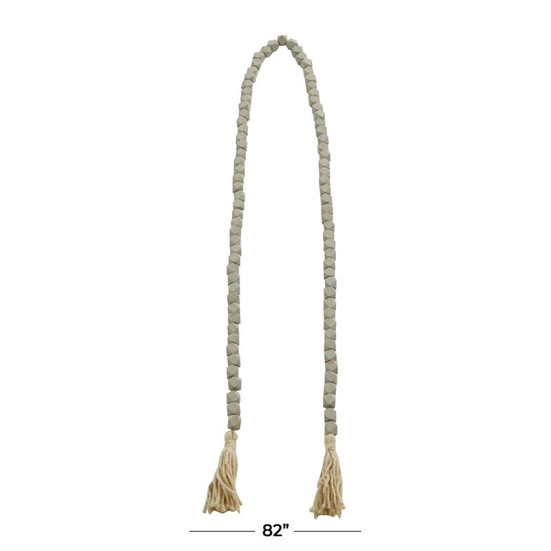 Bohemian Natural Wood Bead Garland with Cotton Tassels - 80 x 1