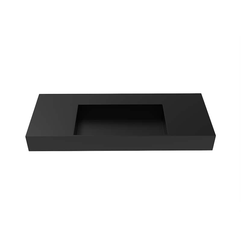 Juniper Stone Solid Surface Wall-mounted Vessel Sink - 48" No Faucet Hole - Black