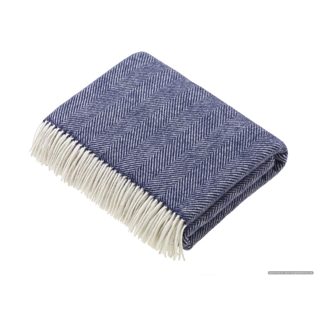 Merino Lambswool Throw Blanket - Herringbone Pattern, Made in England