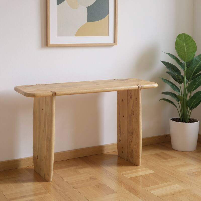 HomeRoots 52" Natural Solid Wood Solid Console Table - 52.00 in. x 32.00 in. x 15.00 in. - Natural