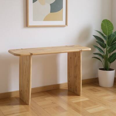HomeRoots 52" Natural Solid Wood Solid Console Table - 52.00 in. x 32.00 in. x 15.00 in.