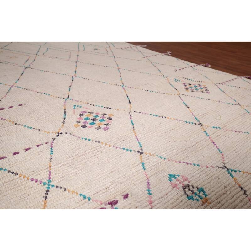 Trellis Moroccan Area Rug Hand-Knotted Tribal Wool Carpet - 5'8"x 9'7"