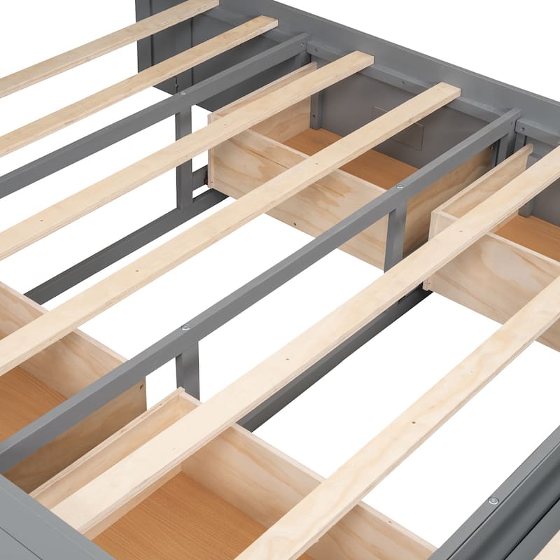 Queen Wood Platform Bed with Storage Headboard, Shoe Rack & 4 Drawers