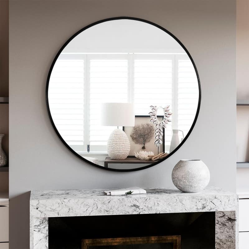 Classic Round Accent Bathroom Mirror Metal Frame Hanging Wall Mounted Circle Mirror for Wall Decor Vanity Entryway Living Room
