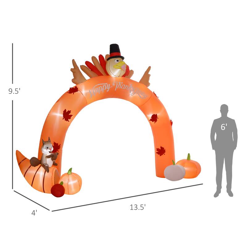 HOMCOM 9.7ft Thanksgiving Inflatables Turkey Archway Outdoor Decorations, Blow Up LED Yard Display for Holiday