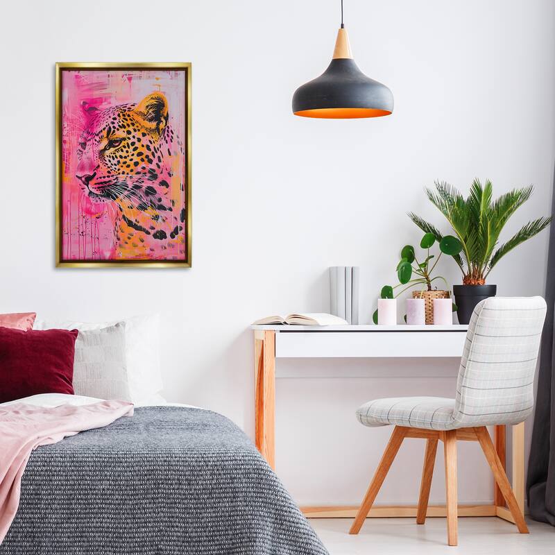 Stupell Vibrant Purple & Orange Cheetah Framed Floater Canvas Wall Art Design By LSR Design Studio