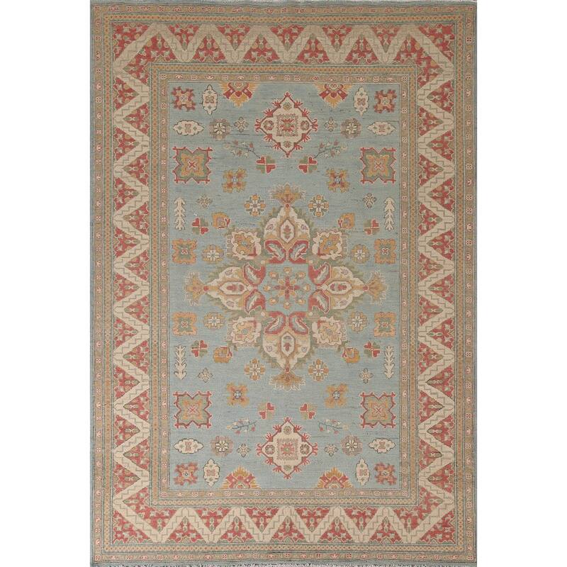 Light Blue Kazak Oriental Area Rug Handmade Wool Carpet - 6'0" x 8'9"