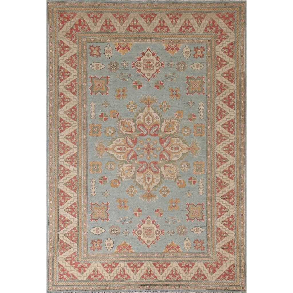 Light Blue Kazak Oriental Area Rug Handmade Wool Carpet - 6'0" x 8'9"