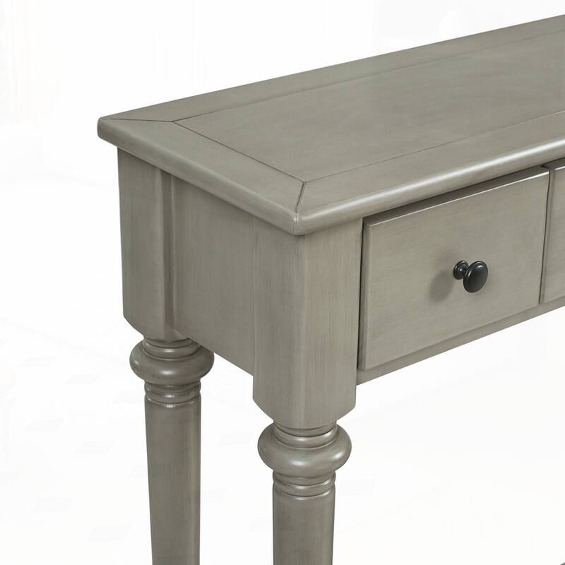 Retro Console Table with Open Shelf and 4 Drawers for Entryways
