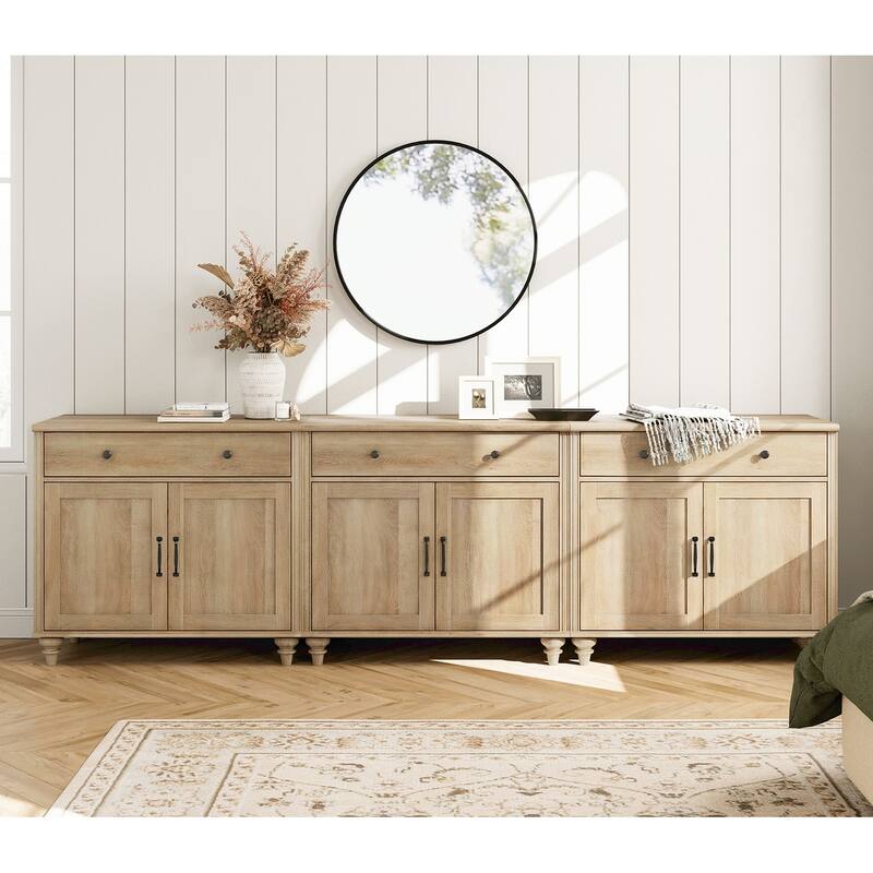 Farmhouse Sideboard, Buffet Cabinet with Storage Cabinets - 101inch - Oak
