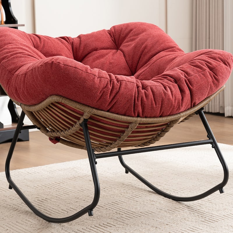 Wicker Rocking Chair Accent Chair with Ergonomic Design, Gentle Rocking Motion Lounge Chair for Living Room