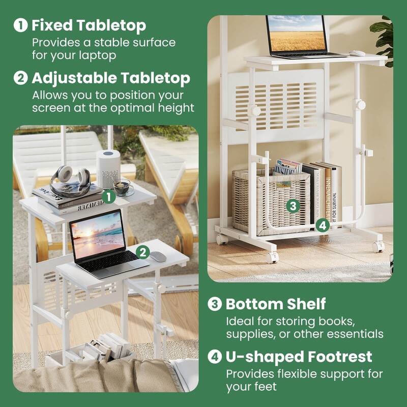 Costway Mobile Stand Up Desk Height Adjustable Computer Standing Desk - See Details