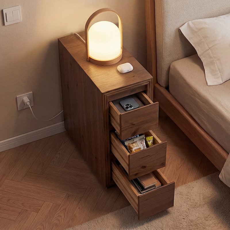 Rustic 3-Drawer Solid Wood Nightstand, Fully Assembled, 23.62"H