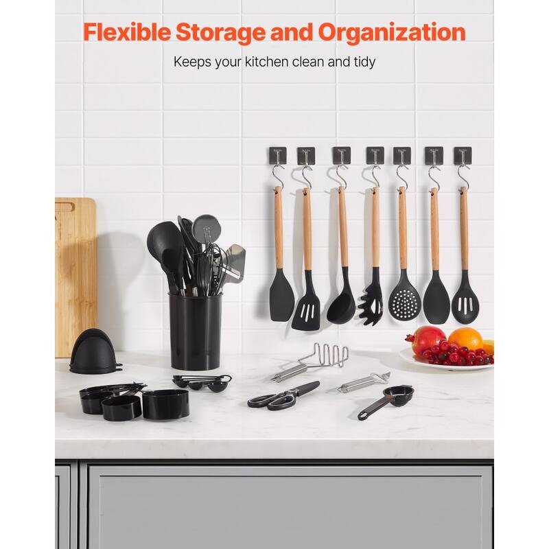 Silicone Non-Stick Kitchen Utensil Set with Wooden Handle and Heat-Resistant Cooking Tools