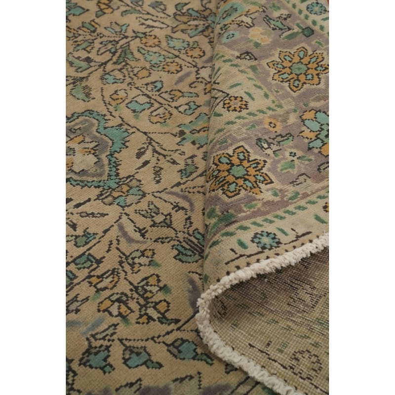 Hand Knotted Oriental 100% Wool Carpet Traditional Floral Beige & Ivories Tabriz Area Rug - 9' 7'' X 6' 8''