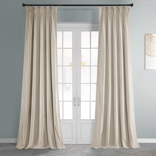Exclusive Fabrics Signature Pleated Blackout Velvet Curtain (1 Panel) - 25 x 108 - Alabaster Beige