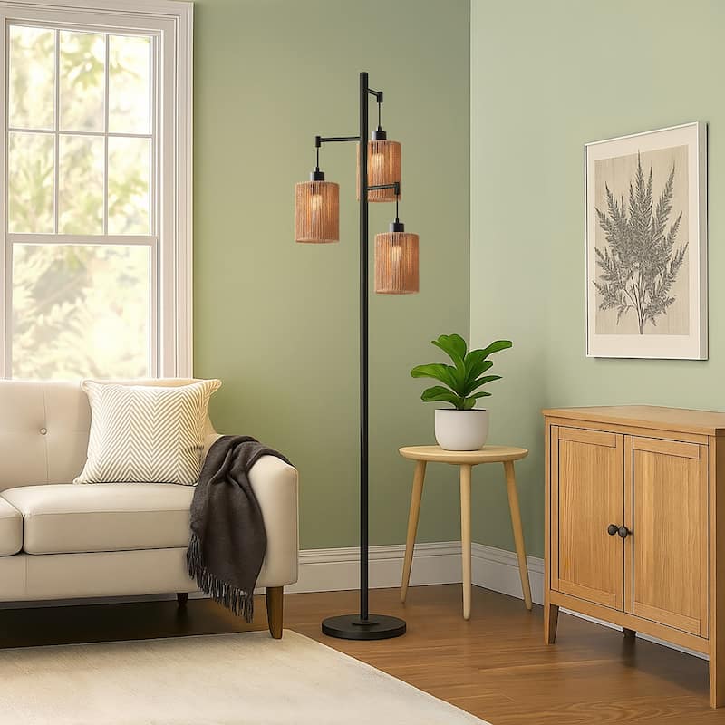 GetLedel 68.9" Rattan Tree Floor Lamp with Foot Switch