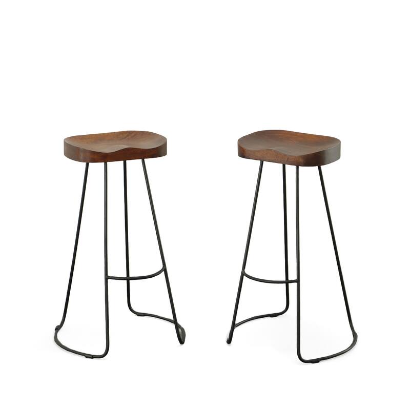 HomeRoots Set of Two 31" Chestnut And Black Steel Backless Bar Height Bar Chairs