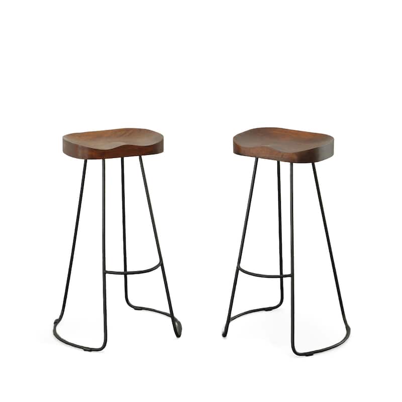 HomeRoots Set of Two 31" Chestnut And Black Steel Backless Bar Height Bar Chairs