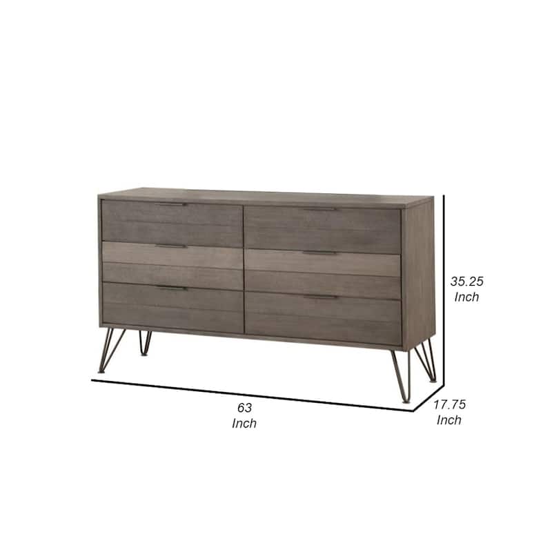 Contemporary Style Solid Wood Dresser with Metal Hairpin Legs, Grey