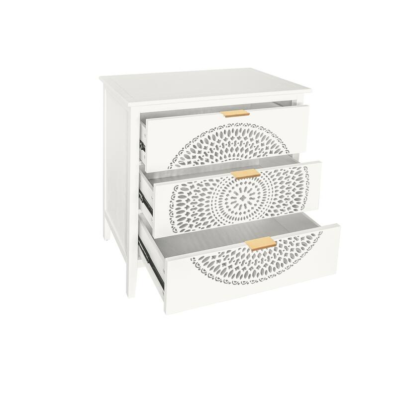 Drawer Cabinet with Hollow-Carved 3 Drawer Dresser Storage Chest