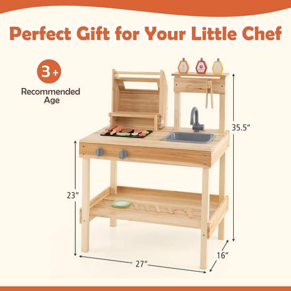 Kids Wooden BBQ Grill Playset with Food and Open Storage - 27" x 16" x 35.5"