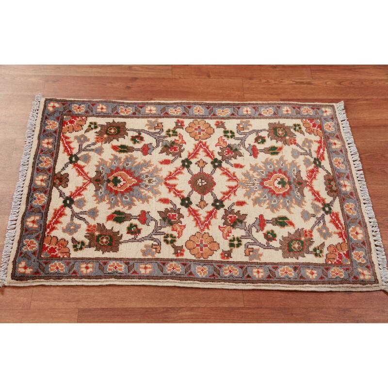 Ivory Floral Kazak Oriental Accent Foyer Rug Handmade Wool Carpet - 2'0"x 3'0" - 2'0"x 3'0" - Ivory/Beige