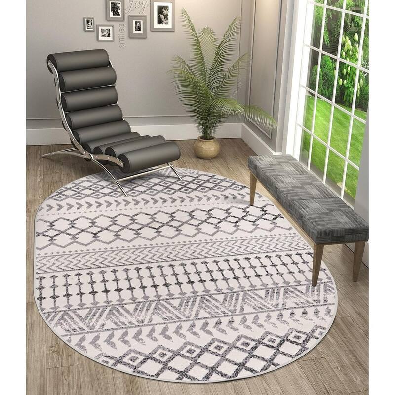 5'x7' Oval Boho Area Rug Geometric Design Non-Shedding - 60*84 - grey