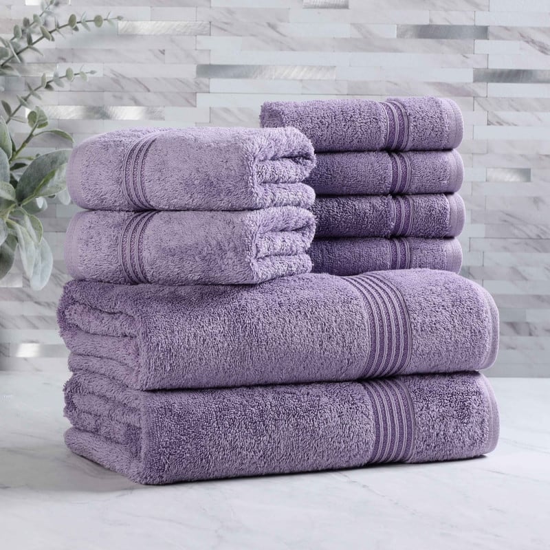 Superior Heritage Egyptian Cotton Absorbent 8-Piece Towel Set - Royal Purple