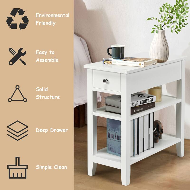 Gymax 3 Tier Nightstand Bedside Table Sofa Side End Table w/Double