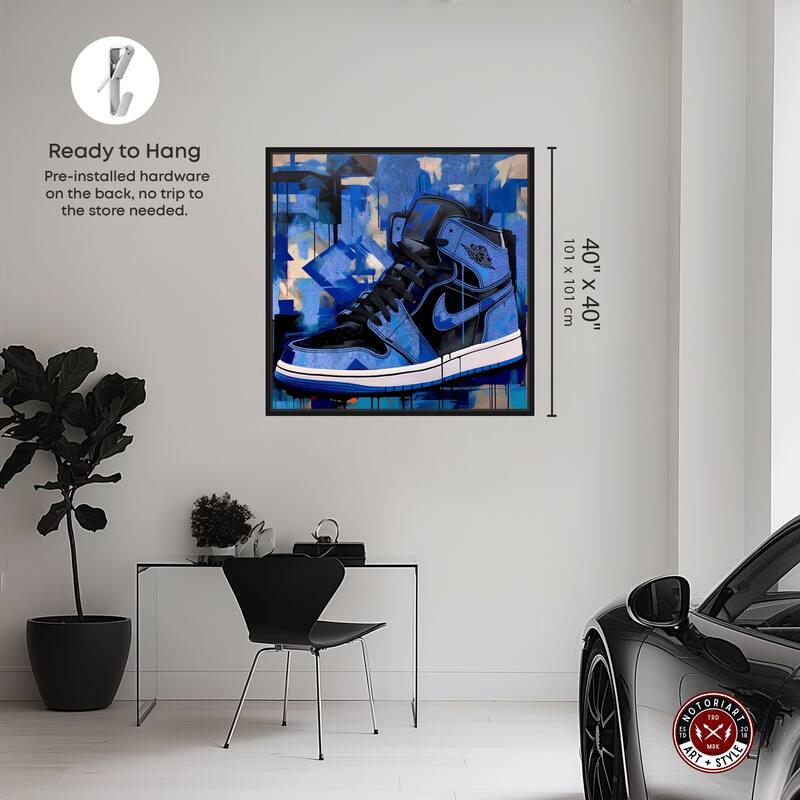 Notoriart Blue Brush Sneakers Framed Sneaker 1 Piece Canvas Wall Art