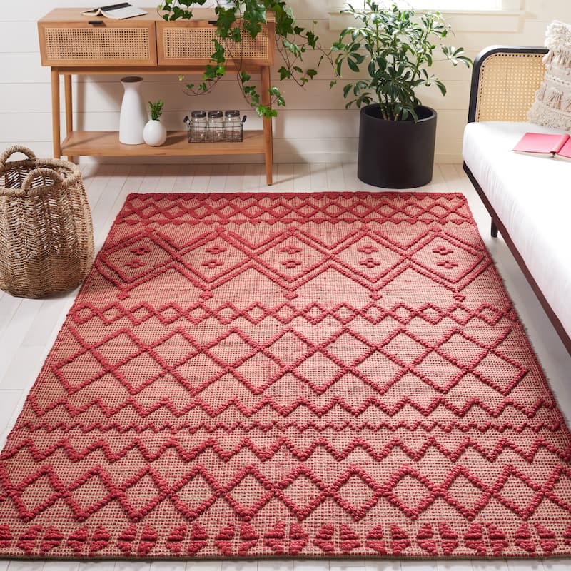 SAFAVIEH Flatweave Natural Fiber Willempje Geometric Jute Rug - 3' x 5' - Red/Natural
