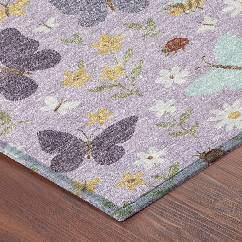 Machine Washable Indoor/ Outdoor Whimsy Butterfly Chantille Rug