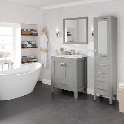 Eviva Aberdeen 30"W x 22"D Gray Vanity with White Carrara Quartz Vanity Top