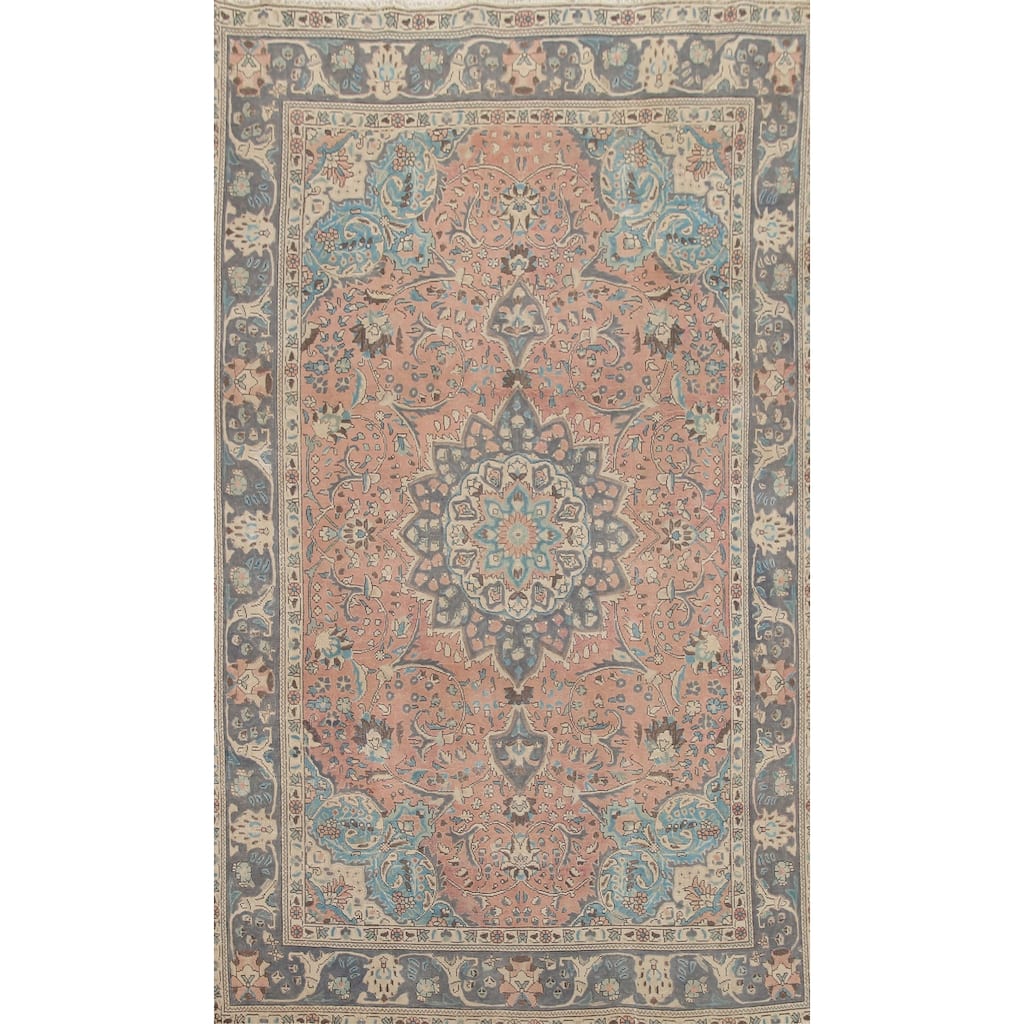 Hand Knotted Oriental 100% Wool Carpet Traditional Floral Pink Tabriz Area Rug - 9' 5'' X 6' 4''