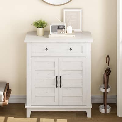 Farmhouse Storage Cabinet with Doors, Small Cabinet with 3-Tiers Adjustable Shelf for Kitchen