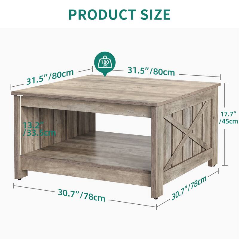 Modern Rustic Square Wood Coffee Table with Storage