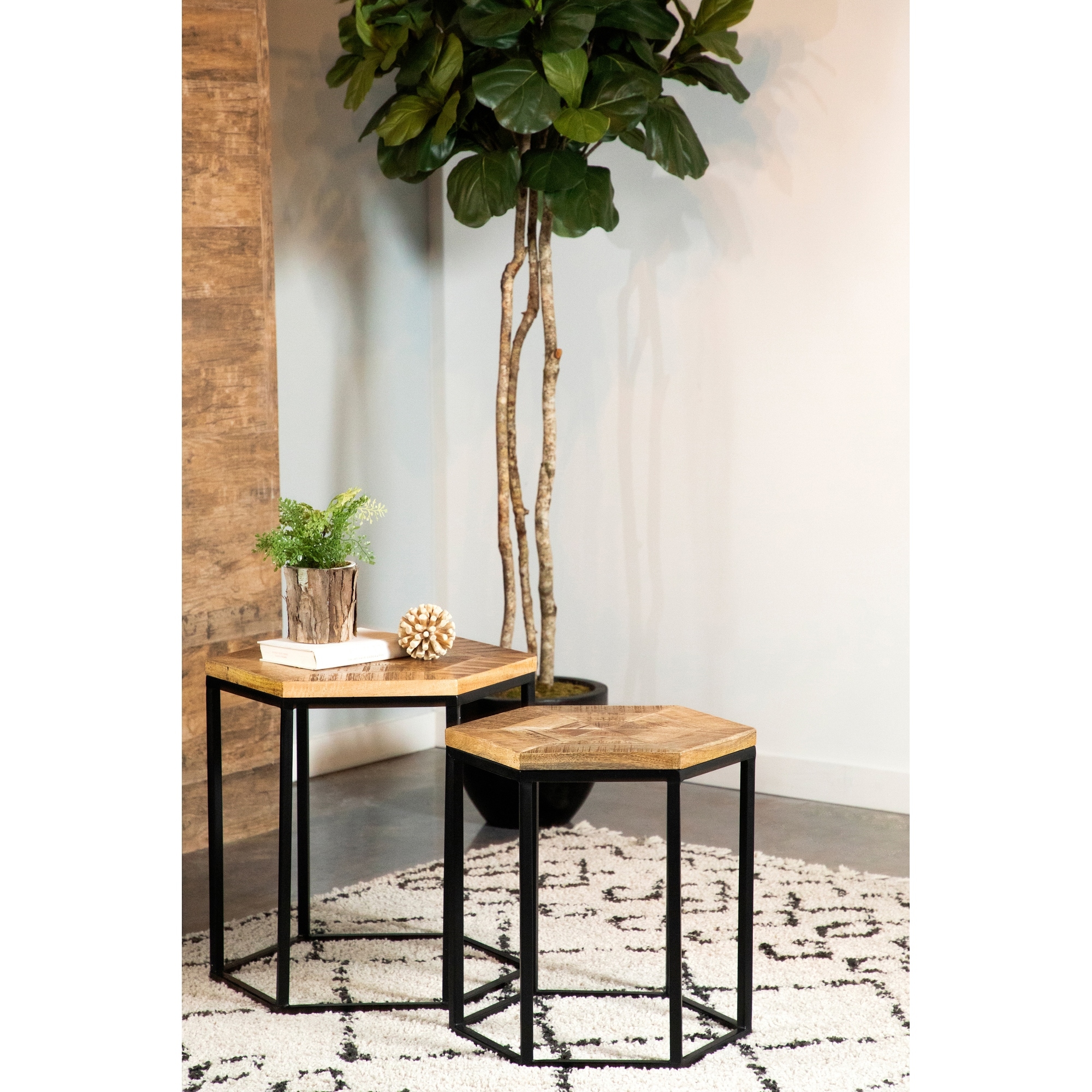 Coaster Furniture Adger Natural and Black 2-piece Hexagon Nesting Tables