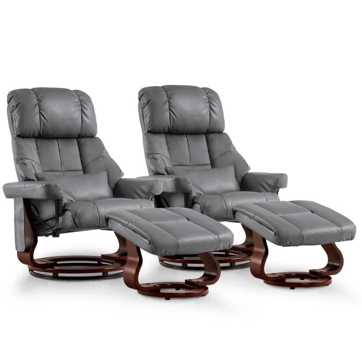 MCombo Set of 2 Recliner Chair with Ottoman Vibration Massag Faux Leather 9068