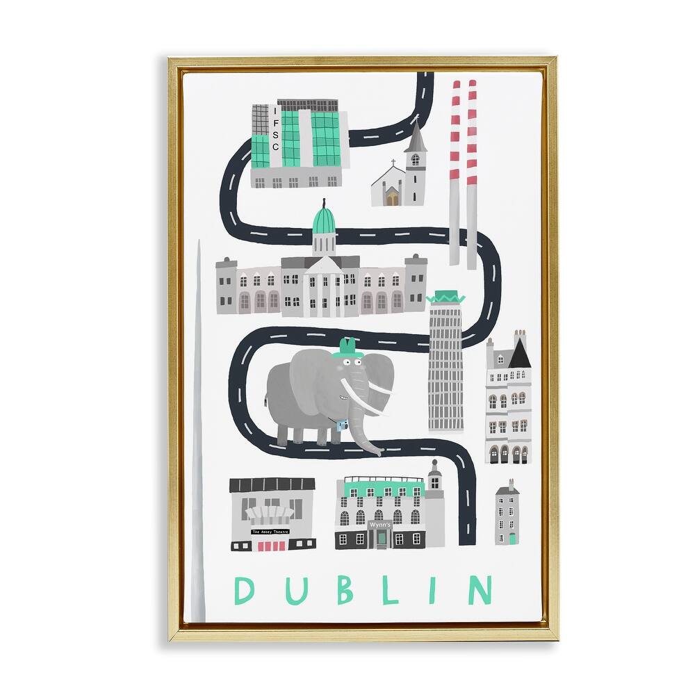 Stupell Dublin Whimsical Travel City Framed Floater Canvas Wall Art Design By Carla Daly
