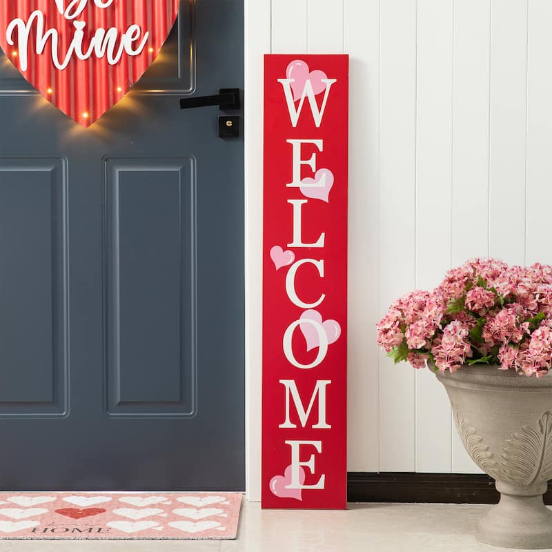 Glitzhome 42"H Valentines Wooden Large WELCOME LOVE Porch Sign