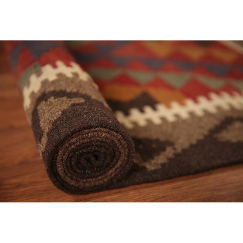 Geometric Kilim Oriental Area Rug Hand-woven Wool Foyer Carpet - 3'3" x 4'11"